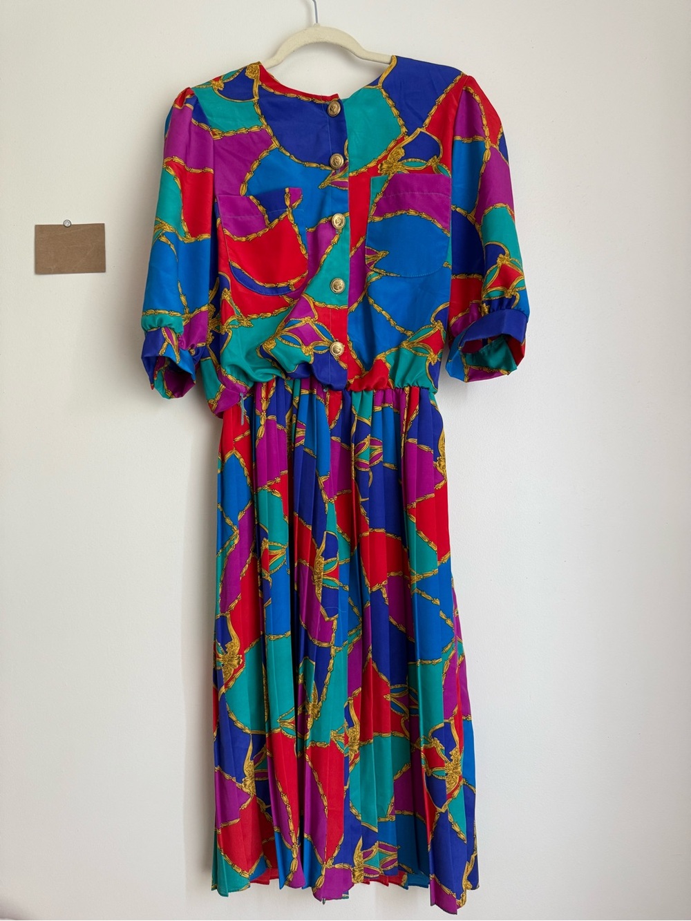 Vibrant Vintage Multicolor-Patterned Midi Dress